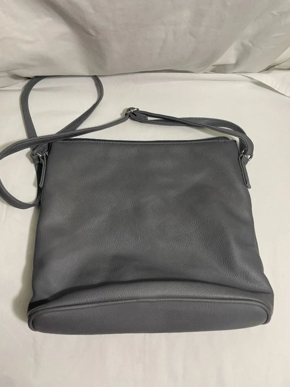 Gray Faux Leather Crossbody Shoulder Bag Multi Pocket Organizer Adjustable Strap